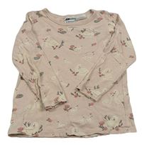 Světlerůžové triko s labutěmi H&M