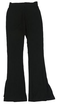 Černé žebrované flare legíny New Look