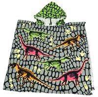 Šedo-černé froté osuškové pončo s dinosaury a kapucí 