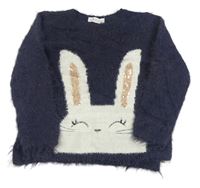 Tmavomodrý chlupatý svetr s králíkem H&M