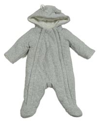 Světlešedá sametová zateplená kombinéza s kapucí George