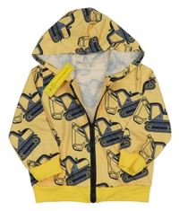 Nové - žlutá lehká propínací mikina s bagry a kapucí Shein