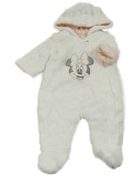 Bílá chlupatá zateplená kombinéza s Minnie a kapucí Disney