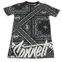 Černo-bílé vzorované sportovní tričko s logem Sonneti