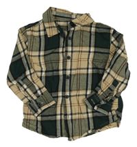 Béžovo-černo-tmavozelená kostkovaná košile Matalan