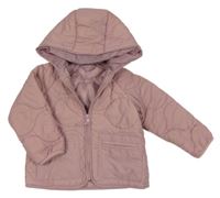 Světlerůžová šusťáková prošívaná zateplená bunda s kapucí so cute
