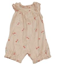 Světlerůžový bavlněný kraťasový overal s třešničkami Tu