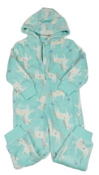 Mintová chlupatá kombinéza s jednorožci s kapucí M&S