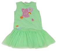 Neonopvě zelené šaty s květy a tylovou sukní H&M