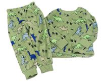 Zelené chlupaté pyžamo s dinosaury 