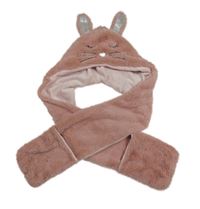 Růžová chlupatá čepice s šálou - zajíc