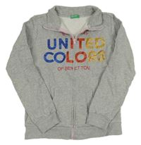 Šedá propínací mikina s nápisem Benetton