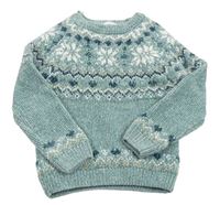 Zelenkavý melírovaný žinylkový svetr se vzorem a vločkami PRIMARK