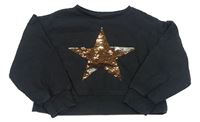 Černá crop mikina s hvězdou z flitrů Next