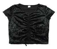 Černé sametové crop tričko s nařasením Lindex