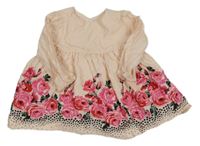 Světlebroskvové šaty s růžemi a puntíky GAP