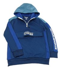 Modro-tmavomodrá sportovní mikina s nápisem a kapucí F&F