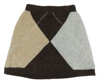 Hnědo-béžovo-šedá károvaná vlněná sukně Primark