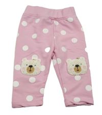 Světlerůžové puntíkaté lehké tepláky s medvídky 