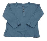 Modrošedé žebrované triko s knoflíky Matalan