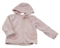 Nové - Světlerůžová plyšová podšitá bunda s květy a srdíčky a kapucí Baby town