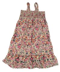 Smetanovo-vínovo-černé vzorované šaty se žabičkováním Tom Tailor