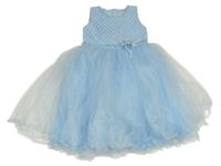 Světlemodré krajkovo/tylové slavnostní šaty s perlami 