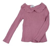 Růžový žebrovaný lehký svetr s límečkem Primark
