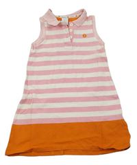 Růžovo-bílo-oranžové pruhované bavlněné šaty s límečkem Jasper Conran
