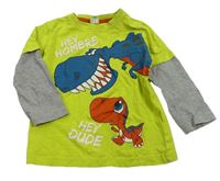 Limetkovo-šedé triko s dinosaury Kiki&Koko