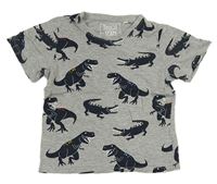 Šedé melírované tričko dinosaury a krokodýly C&A