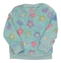 Světlemodrá kytičkovaná chlupatá mikina 