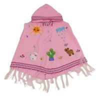 Růžové svetrové pončo s obrázky a kapucí 