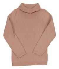 Světlerůžový žebrovaný svetr s rolákem George 