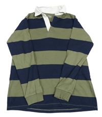 Tmavomodro-olivové pruhované polo triko Primark