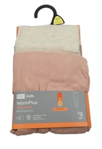 Nové - 2x růžové + béžové žebrované spodní thermo kalhoty F&F