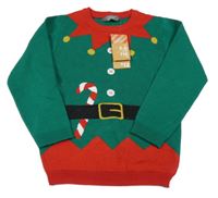 Nové - Tmavozeleno-červený svetr - Elf Primark