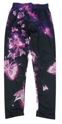 Černo-růžové sportovní legíny s motýlky 