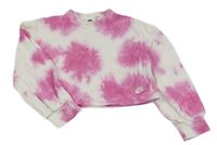 Bílo-růžová batikovaná crop mikina Nike 