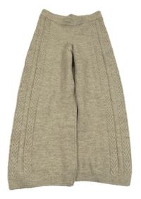 Béžové vzorované pletené široké vlněné kalhoty H&M