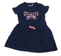 Tmavomodré bavlněné šaty s motýlem Blue Seven