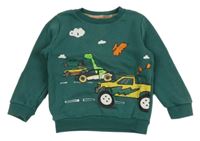 Tmavozelená mikina s auty a dinosaury F&F