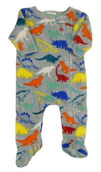 Šedá plyšová kombinéza s barevnými dinosaury Next