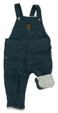 Petrolejové manšestrové laclové podšité kalhoty s medvídkem OBaïBi