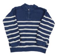 Tmavomodro-bílý pruhovaný žebrovaný svetr M&S