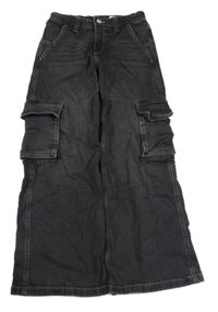 Černé cargo wide leg waist rifle H&M