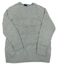 Šedý melírovaný svetr s 3D číslem Chapter young