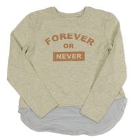 Světlešedo-smetanová melírovaná mikina s nápisy a všitou halenkou C&A