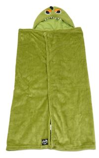 Zelenoolivová plyšová zavinovací deka s kapucí - příšerka