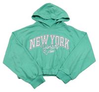 Zelená crop mikina s nápisy a kapucí TERRANOVA